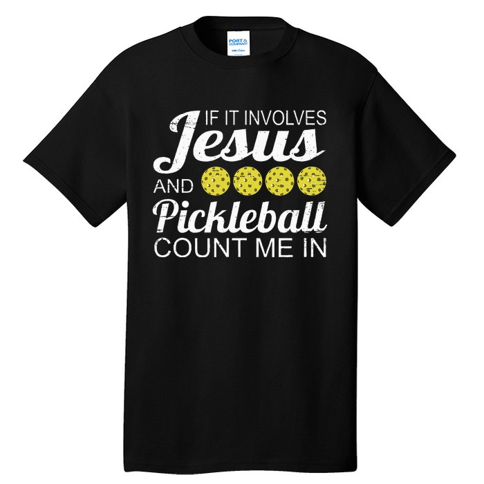 Distressed Jesus Pickleball Player Worship Church Graphic Tall T-Shirt