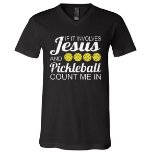 Distressed Jesus Pickleball Player Worship Church Graphic V-Neck T-Shirt