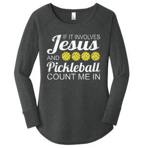 Distressed Jesus Pickleball Player Worship Church Graphic Women's Perfect Tri Tunic Long Sleeve Shirt