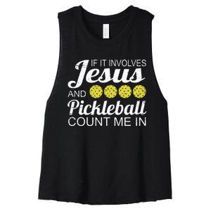 Distressed Jesus Pickleball Player Worship Church Graphic Women's Racerback Cropped Tank