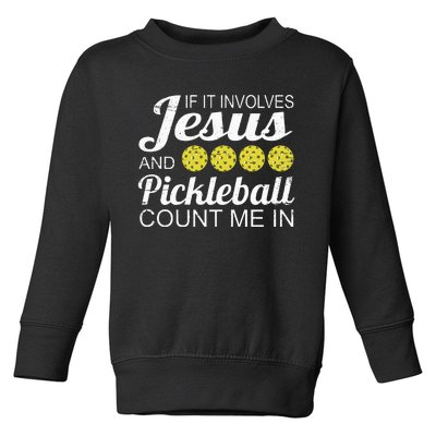 Distressed Jesus Pickleball Player Worship Church Graphic Toddler Sweatshirt