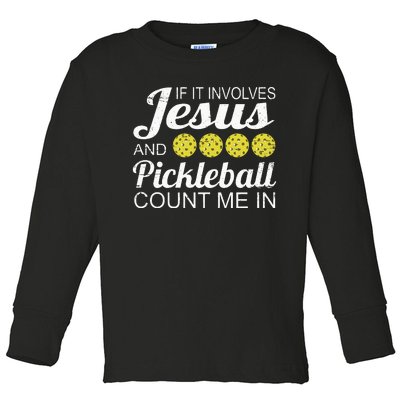 Distressed Jesus Pickleball Player Worship Church Graphic Toddler Long Sleeve Shirt