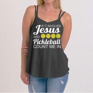 Distressed Jesus Pickleball Player Worship Church Graphic Women's Strappy Tank