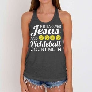 Distressed Jesus Pickleball Player Worship Church Graphic Women's Knotted Racerback Tank