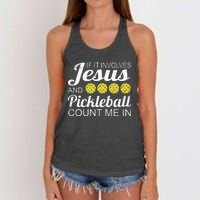 Distressed Jesus Pickleball Player Worship Church Graphic Women's Knotted Racerback Tank