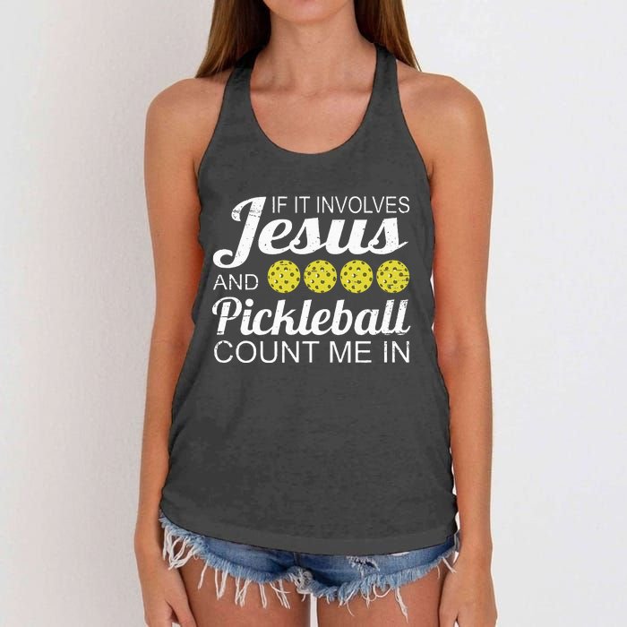 Distressed Jesus Pickleball Player Worship Church Graphic Women's Knotted Racerback Tank