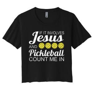 Distressed Jesus Pickleball Player Worship Church Graphic Women's Crop Top Tee