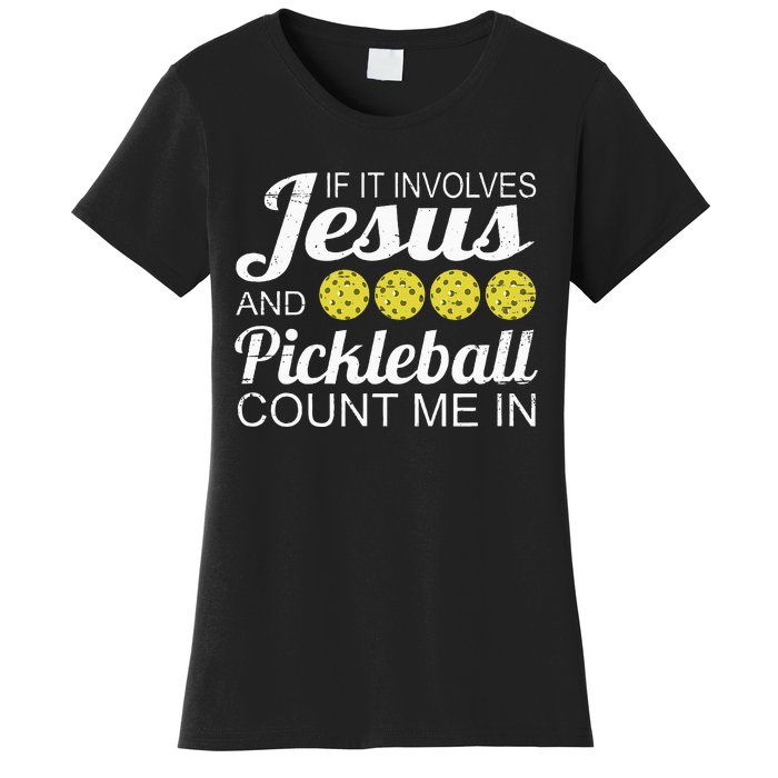 Distressed Jesus Pickleball Player Worship Church Graphic Women's T-Shirt