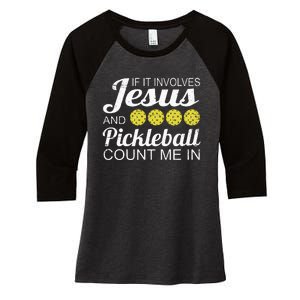 Distressed Jesus Pickleball Player Worship Church Graphic Women's Tri-Blend 3/4-Sleeve Raglan Shirt