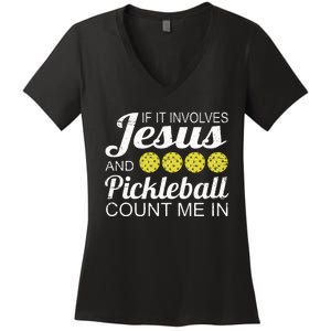 Distressed Jesus Pickleball Player Worship Church Graphic Women's V-Neck T-Shirt