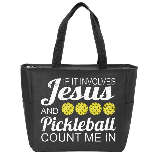 Distressed Jesus Pickleball Player Worship Church Graphic Zip Tote Bag