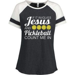 Distressed Jesus Pickleball Player Worship Church Graphic Enza Ladies Jersey Colorblock Tee