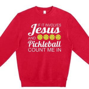 Distressed Jesus Pickleball Player Worship Church Graphic Premium Crewneck Sweatshirt