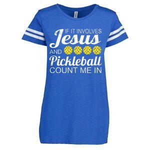 Distressed Jesus Pickleball Player Worship Church Graphic Enza Ladies Jersey Football T-Shirt