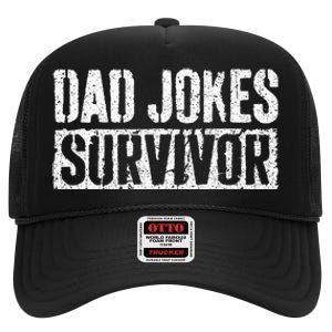 Dad Jokes Survivor Fathers Day High Crown Mesh Back Trucker Hat