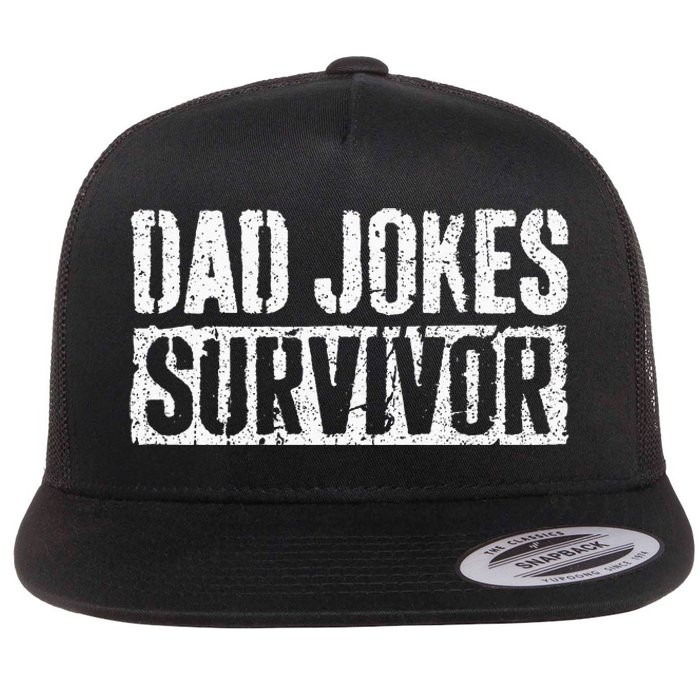 Dad Jokes Survivor Fathers Day Flat Bill Trucker Hat