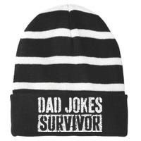 Dad Jokes Survivor Fathers Day Striped Beanie with Solid Band