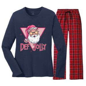 Def Jolly Santa Claus Merry Christmas Xmas Pajamas Holiday Women's Long Sleeve Flannel Pajama Set 