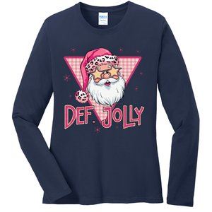 Def Jolly Santa Claus Merry Christmas Xmas Pajamas Holiday Ladies Long Sleeve Shirt