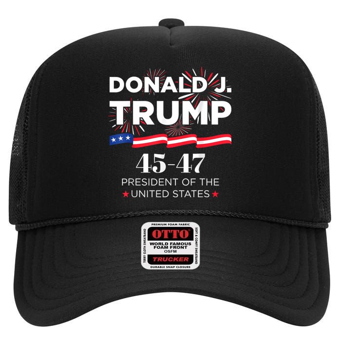 Donald J. Trump 45 47 President Inauguration Day 2025 High Crown Mesh Back Trucker Hat