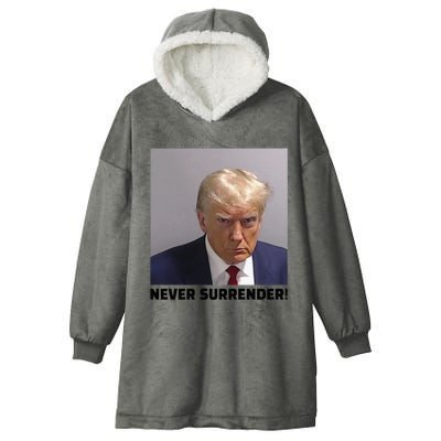 Donald J Trump Mug Shot Never Surrender Hooded Wearable Blanket