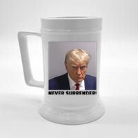 Donald J Trump Mug Shot Never Surrender Beer Stein