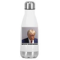 Donald J Trump Mug Shot Never Surrender Stainless Steel Insulated Water Bottle