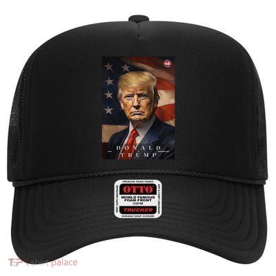 Donald J Trump 45th President Of The United States Portrait High Crown Mesh Back Trucker Hat