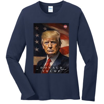 Donald J Trump 45th President Of The United States Portrait Ladies Long Sleeve Shirt