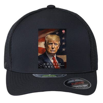 Donald J Trump 47th President Of The United States Portrait Flexfit Unipanel Trucker Cap