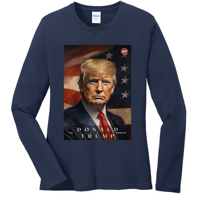 Donald J Trump 47th President Of The United States Portrait Ladies Long Sleeve Shirt