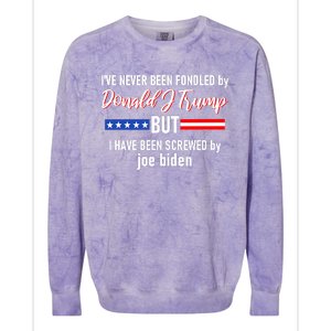 Donald J Trump 2024 Tired Of Being Screwed By Joe Biden Colorblast Crewneck Sweatshirt