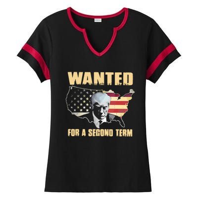 Donald J. Trump Wanted For Second Term Ladies Halftime Notch Neck Tee