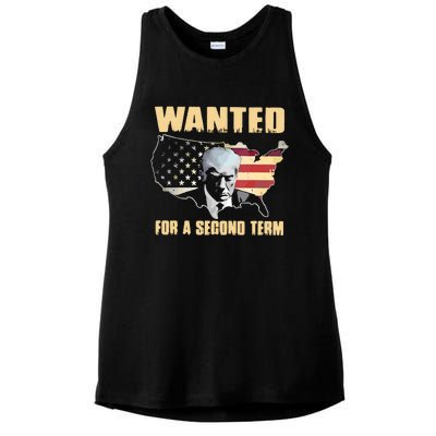 Donald J. Trump Wanted For Second Term Ladies PosiCharge Tri-Blend Wicking Tank