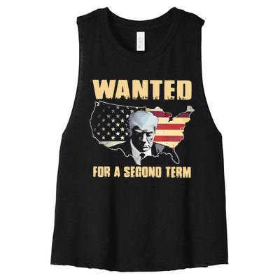 Donald J. Trump Wanted For Second Term Women's Racerback Cropped Tank