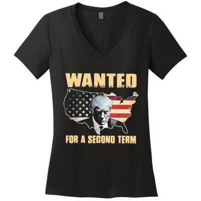 Donald J. Trump Wanted For Second Term Women's V-Neck T-Shirt
