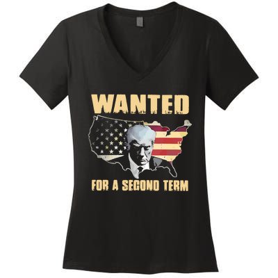 Donald J. Trump Wanted For Second Term Women's V-Neck T-Shirt