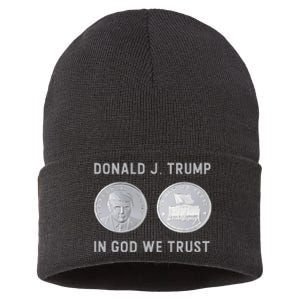 Donald J. Trump Silver Coin In God We Trust Silver Medallion Sustainable Knit Beanie