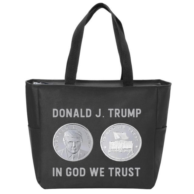 Donald J. Trump Silver Coin In God We Trust Silver Medallion Zip Tote Bag