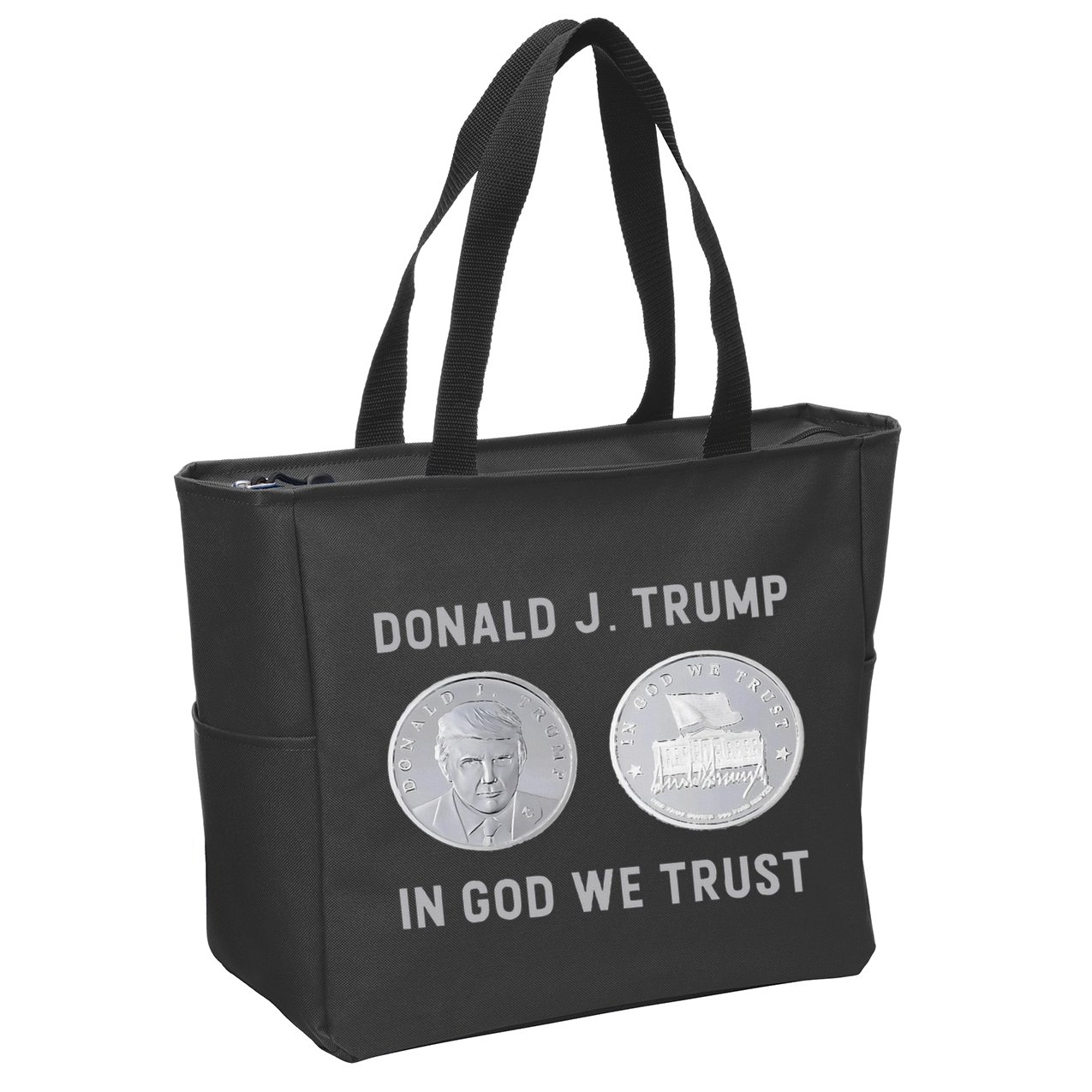 Donald J. Trump Silver Coin In God We Trust Silver Medallion Zip Tote Bag