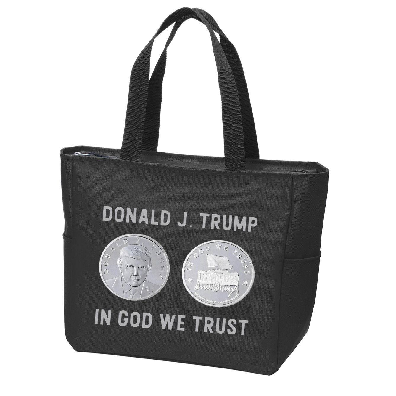 Donald J. Trump Silver Coin In God We Trust Silver Medallion Zip Tote Bag