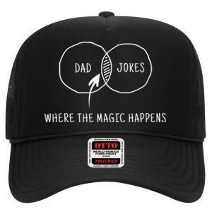 Dad Jokes Where The Magic Happens High Crown Mesh Back Trucker Hat