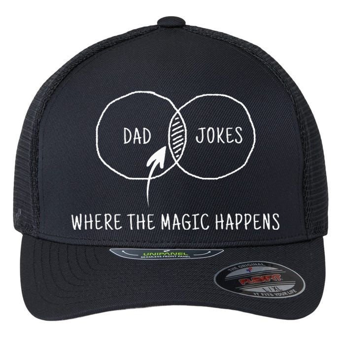 Dad Jokes Where The Magic Happens Flexfit Unipanel Trucker Cap