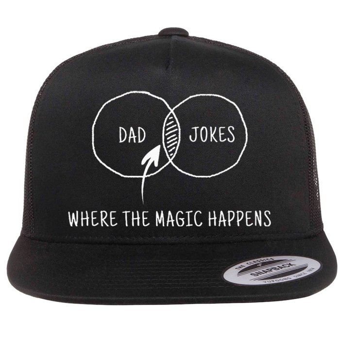 Dad Jokes Where The Magic Happens Flat Bill Trucker Hat