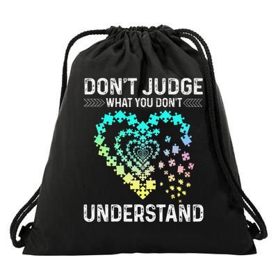 Dont Judge What You Dont Understand Autism Puzzle Heart Drawstring Bag