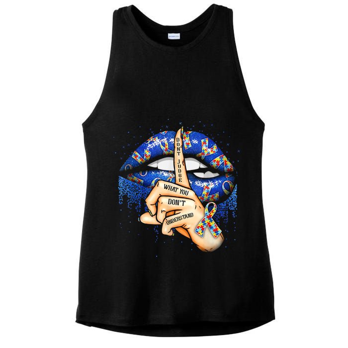 Don't Judge What You Don't Understand Autism Awareness Lips Ladies PosiCharge Tri-Blend Wicking Tank