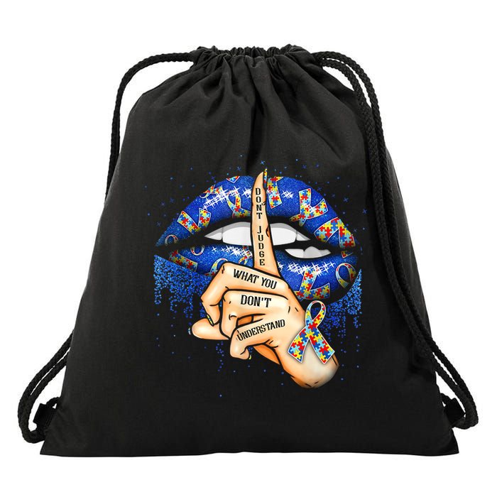 Don't Judge What You Don't Understand Autism Awareness Lips Drawstring Bag