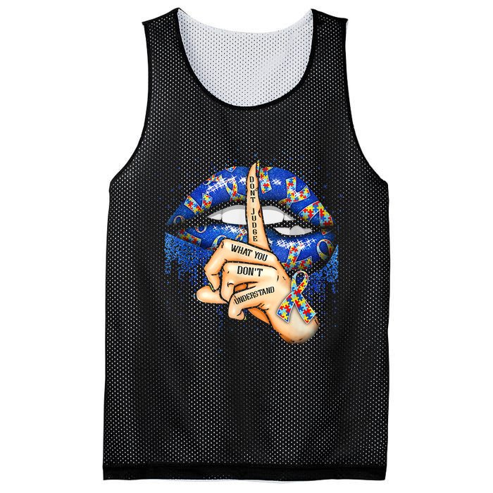 Don't Judge What You Don't Understand Autism Awareness Lips Mesh Reversible Basketball Jersey Tank