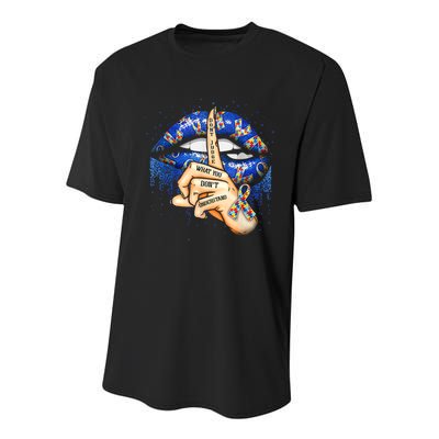 Don't Judge What You Don't Understand Autism Awareness Lips Youth Performance Sprint T-Shirt