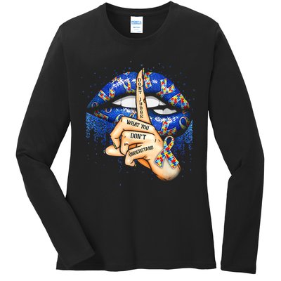 Don't Judge What You Don't Understand Autism Awareness Lips Ladies Long Sleeve Shirt